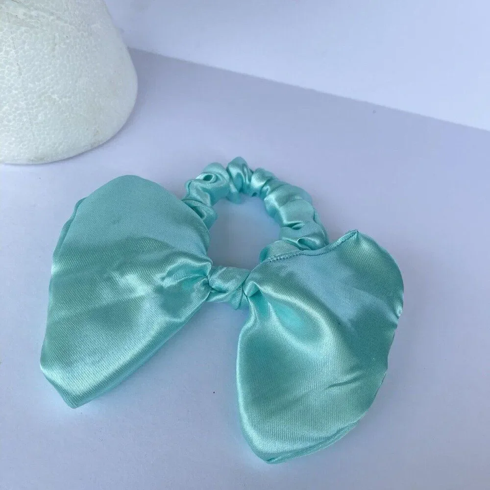 2 New Stin Women Girls Bow Headband Hair Tie Blue Satin